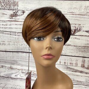 Bio Tapered Wig FF430 Dark Brown W/ Light Swoop Heat Safe Adjustable Synthetic